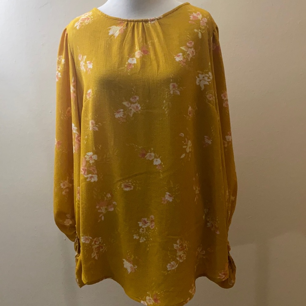 Beautiful mustard and pink floral blouse